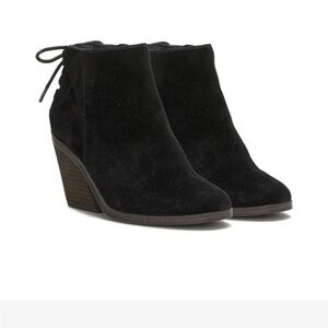 NWT, Lucky Brand Elegant Black Suede Wedge Ankle Boots